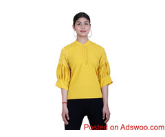 Shop Crepe Mustard Pearl Top for Women