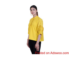 Shop Crepe Mustard Pearl Top for Women