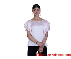 Shop Satin Baby Pink Ruffle Sleeves Top for Women Online
