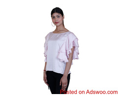Shop Satin Baby Pink Ruffle Sleeves Top for Women Online