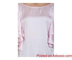Shop Satin Baby Pink Ruffle Sleeves Top for Women Online