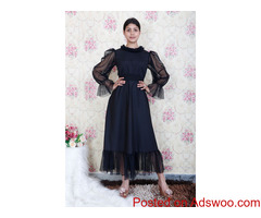 Shop Black Net Bell Sleeves Dress for Women