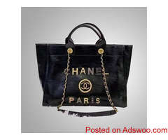 Chanel Deauville Black Leather Tote Bag