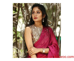 Magenta Red Saree With Gold Designer Blouse