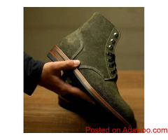 Handmade Men Hunter Green Suede Lace up Ankle Boots