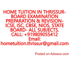 HOME TUITION IN THRISSUR for ICSE, ISC, CBSE, NIOS, STATE BOARD- MATHEMATICS, PHYSICS, CHEMISTRY
