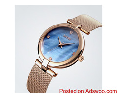 Blue Dial Womens Gold Quartz Watch