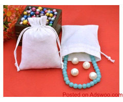 Designer White Drawstring Bag, Personalized Logo Printed Wedding Favor Bags