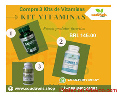 Compre o kit Vitaminas com Ômega 3, Vitamina D e Vitamina E na loja Saudáveis.Shop