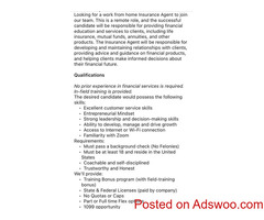 Work from Home Insurance Agents Opportunity