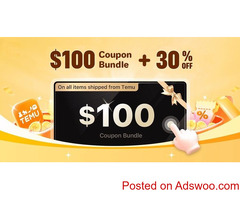 Temu $100 coupon bundle or 30% off