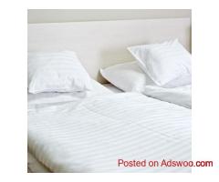 Buy King Flat Bed Sheets – Satin Stripe T250 White Wholesale for Hotels