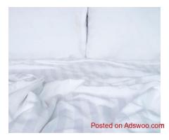 Queen XL Flat Sheet – T250 White Stripe – Hotel & Hospitality Bedding – 94×110