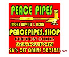 Save 26% off of all orders in 2026 from Peace Pipes!