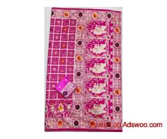 Traditional Figurative Print Saree with Ethnic Border & Blouse